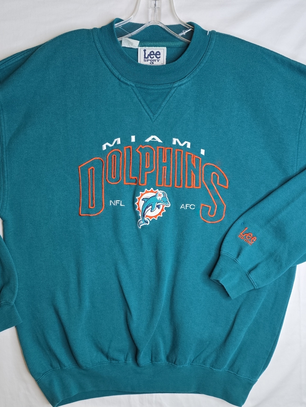 Lee Miami Dolphins Crewneck Vintage Sweatshirt Orange & White Logo NFL AFC
